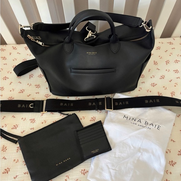 Mina Baie Handbags - Mina Baie Emmy Midi Vegan Diaper Bag Bundle - Black